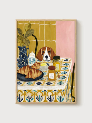 Beagle Dog Painting poster in oak frame