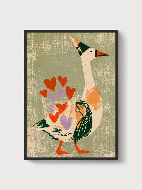 Silly Goose Print poster in black frame