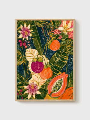 Tropical Botanical Print poster in oak frame