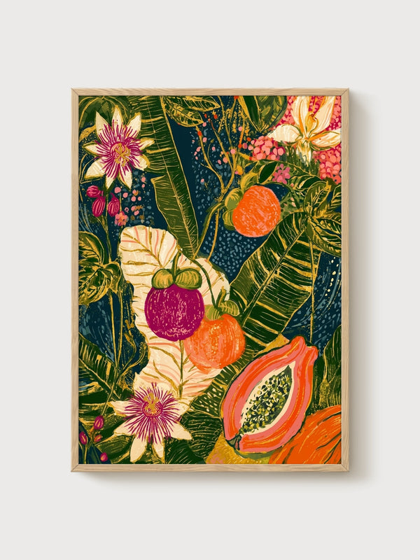 Tropical Botanical Print poster in oak frame