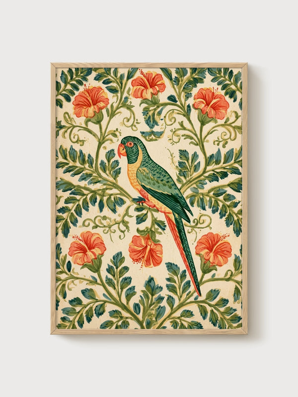 Art Nouveau Parrot Wall Art poster in oak frame