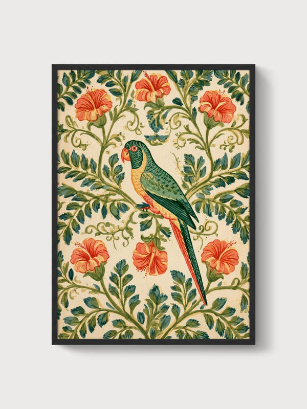 Art Nouveau Parrot Wall Art poster in black frame