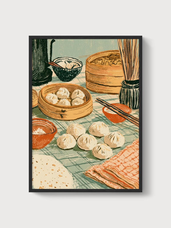 Dim Sum Chinoiserie Wall Art poster in black frame