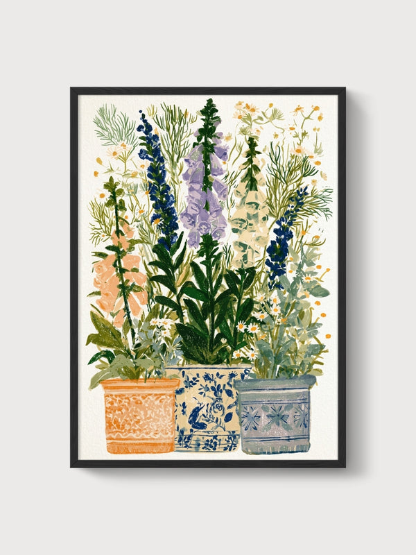 Watercolor Flowers Print poster in black frame