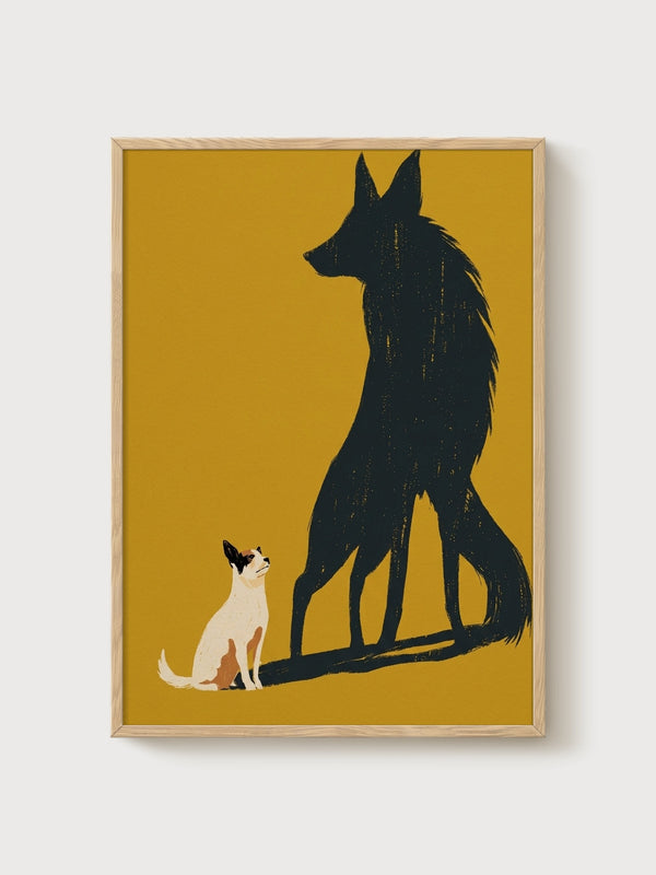 Dog Shadow Wolf Poster poster in oak frame