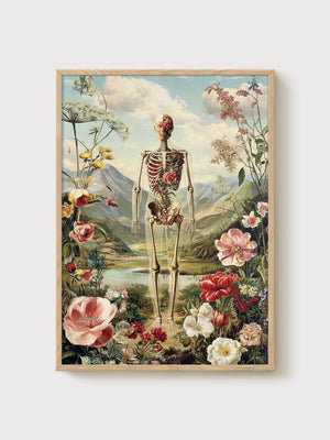 Botanical Skeleton Print poster in oak frame