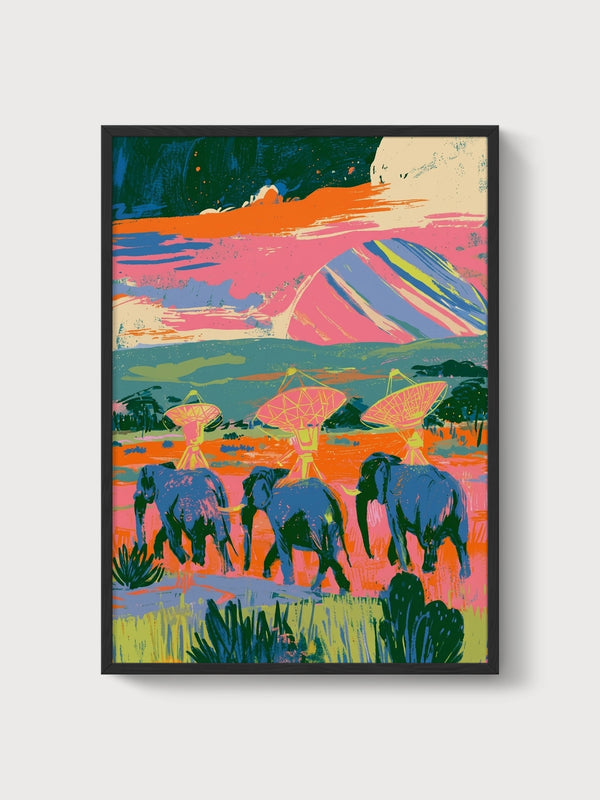 Elephant Wall Art poster in black frame