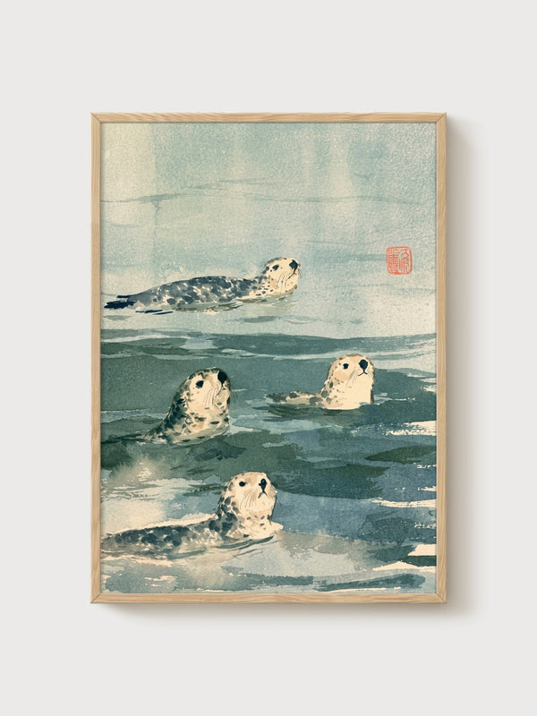 Seal Print poster in oak frame