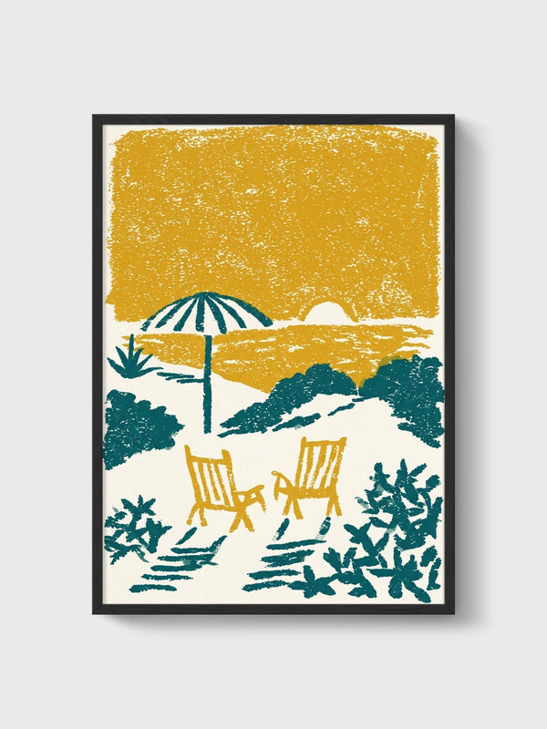 Retro Beach Print poster in black frame