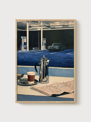 Vintage Gas Station Diner Poster poster in oak frame