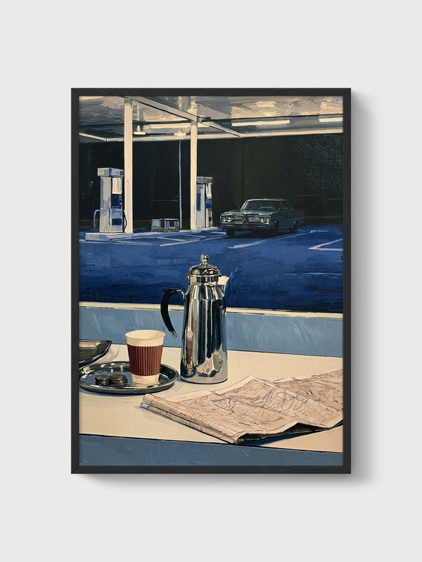 Vintage Gas Station Diner Poster poster in black frame