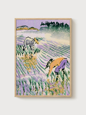 Watercolor Landscape Print poster in oak frame