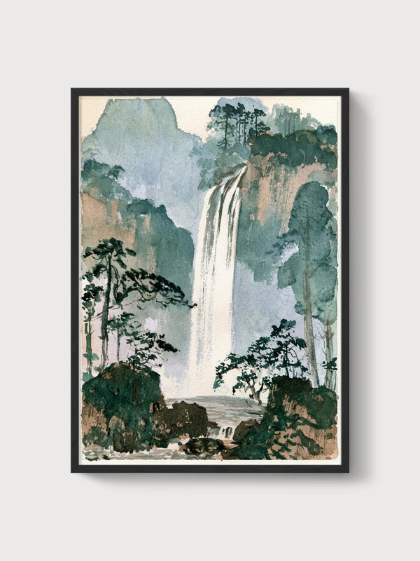 Japanese Waterfall Print poster in black frame