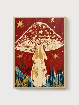 Mushroom Wall Art poster in oak frame
