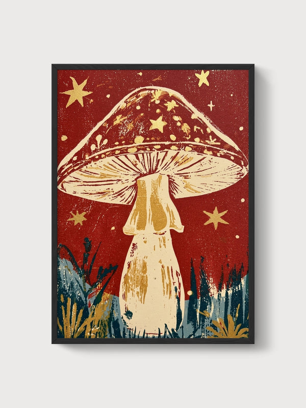 Mushroom Wall Art poster in black frame