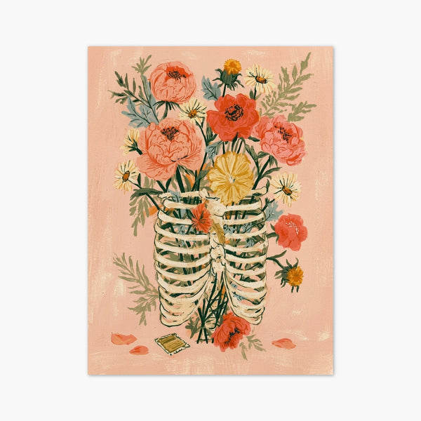 Skeleton Ribcage Flower Bouquet Print art print