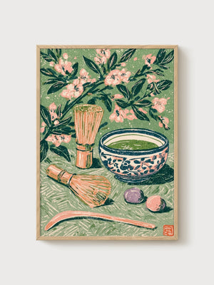 Japanese Tea Ceremony Print poster in oak frame
