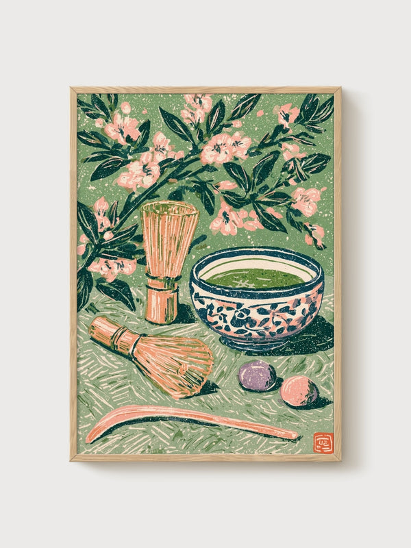 Japanese Tea Ceremony Print poster in oak frame