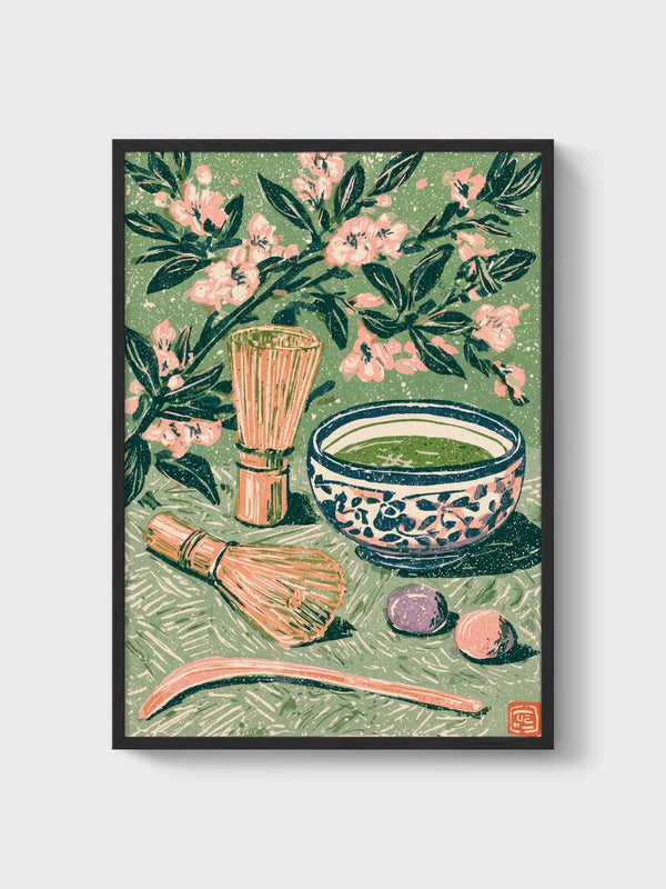 Japanese Tea Ceremony Print poster in black frame