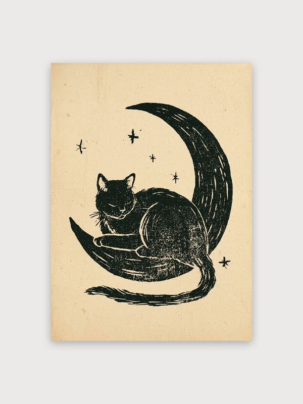 Cat Moon Stars Line Art - Digital Download