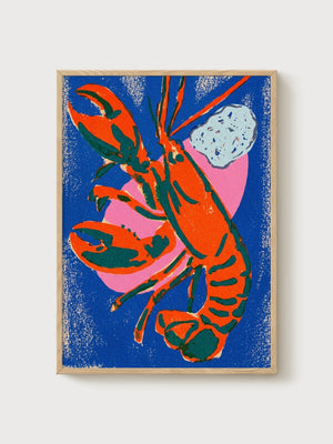 Lobster Print poster in oak frame