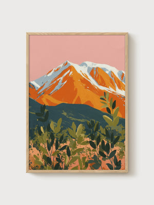 Mountain Wall Art poster in oak frame