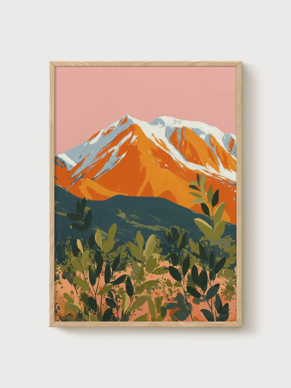 Mountain Wall Art poster in oak frame