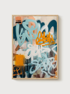 Abstract Graffiti Wall Art poster in oak frame