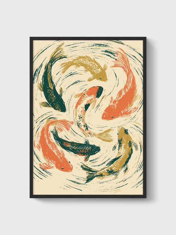 Koi Fish Wall Art poster in black frame