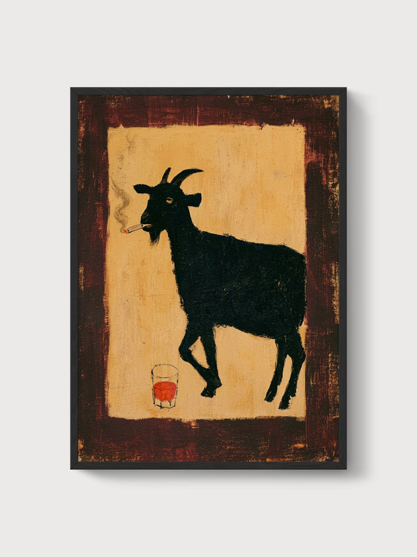 Retro Pop Art Goat Poster poster in black frame