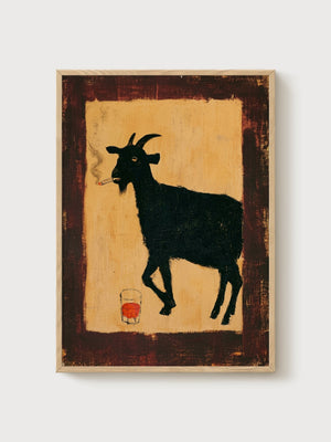 Retro Pop Art Goat Poster poster in oak frame