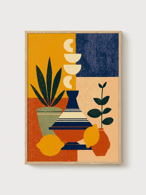 Mid Century Modern Still Life Print poster in oak frame