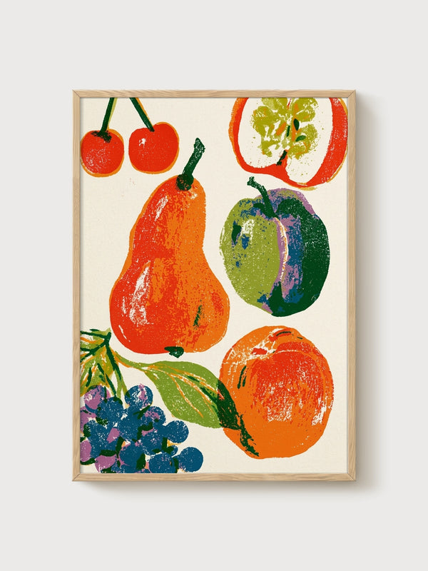 Retro Fruit Poster poster in oak frame