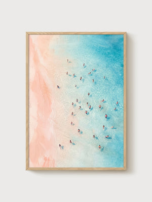 Aerial Beach Print poster in oak frame