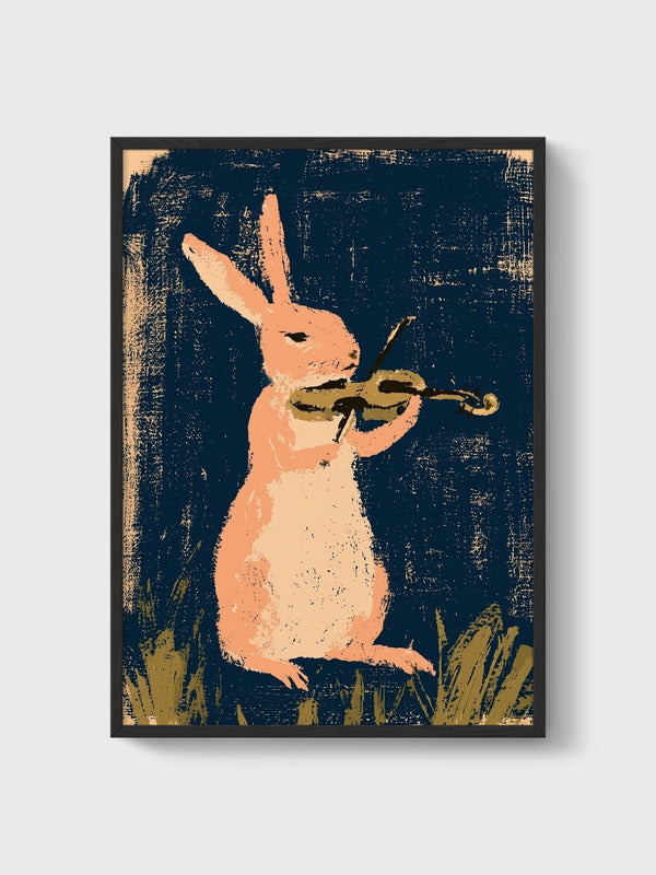 Whimsical Rabbit Wall Art poster in black frame