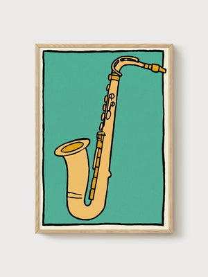 Saxophone Pop Art Print poster in oak frame