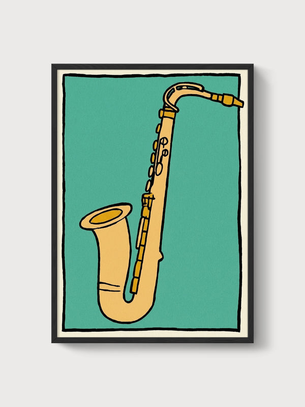 Saxophone Pop Art Print poster in black frame