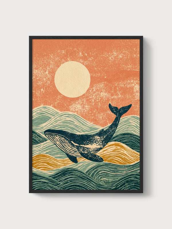 Whale Ocean Wall Art poster in black frame