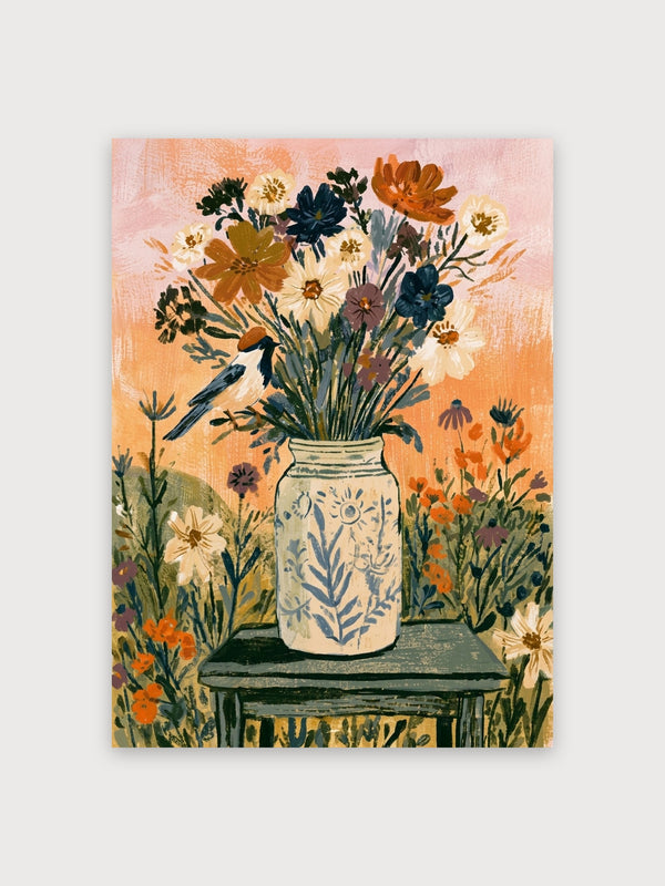 Wildflower Vase With Bird - Digital Download