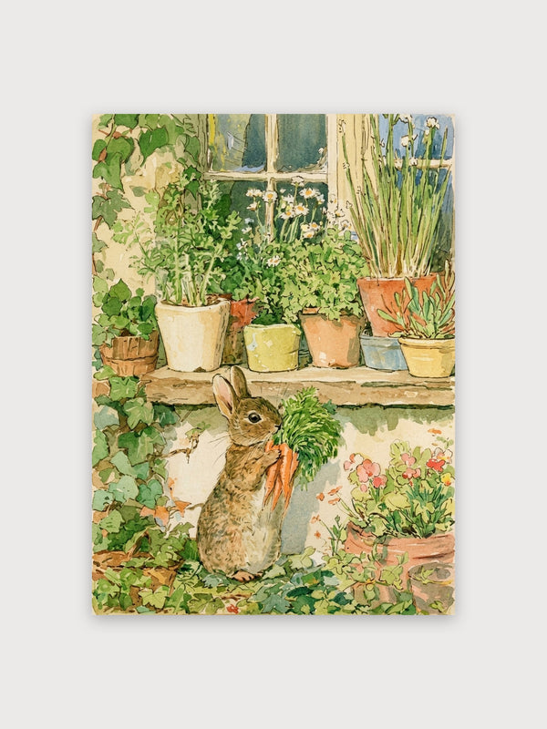 Rabbit In Garden With Carrot - Digital Download