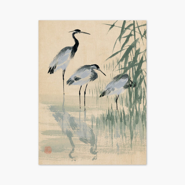 Three Herons Ink Wash Painting art print