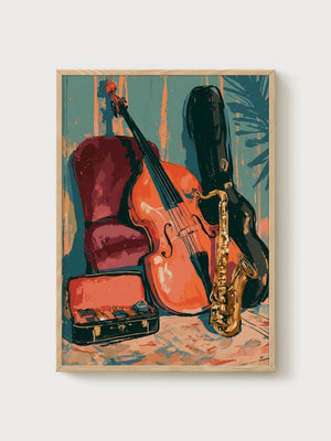 Jazz Music Poster poster in oak frame