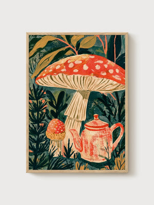 Mushroom Wall Art poster in oak frame