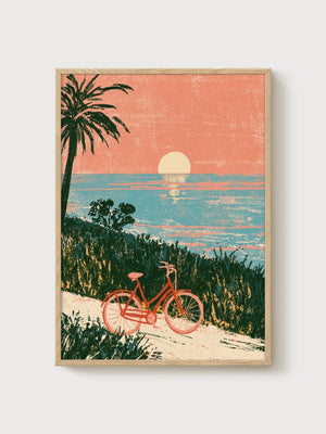 Retro Sunset Beach Poster poster in oak frame