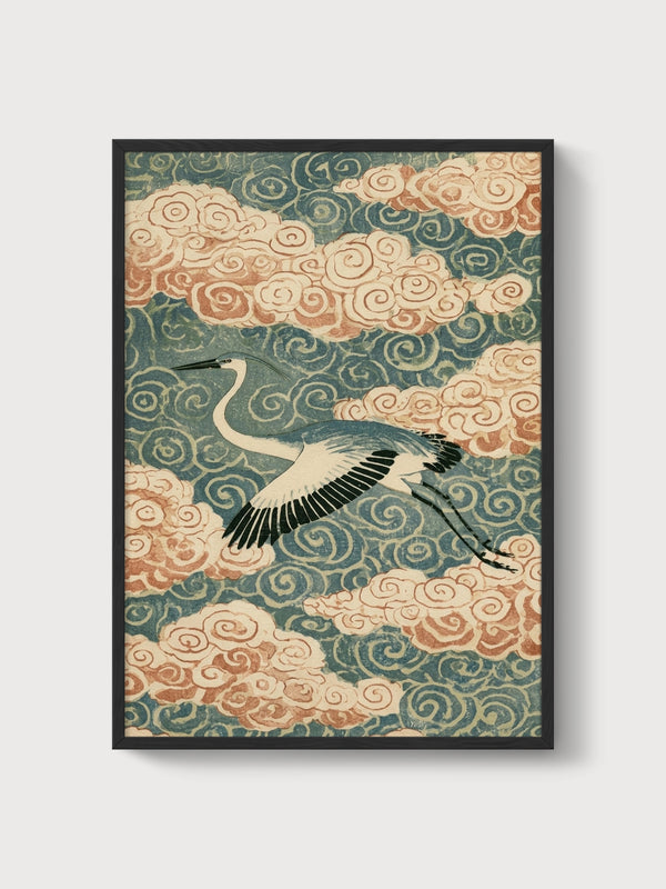 Crane Art Print poster in black frame