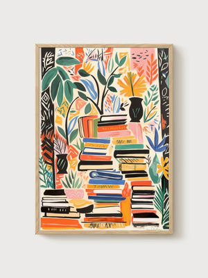Plants and Books Wall Art poster in oak frame