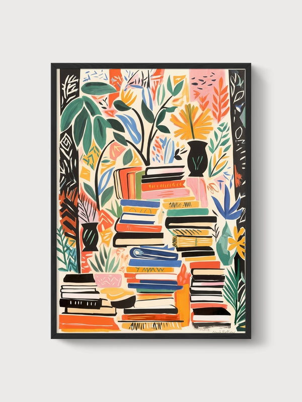 Plants and Books Wall Art poster in black frame