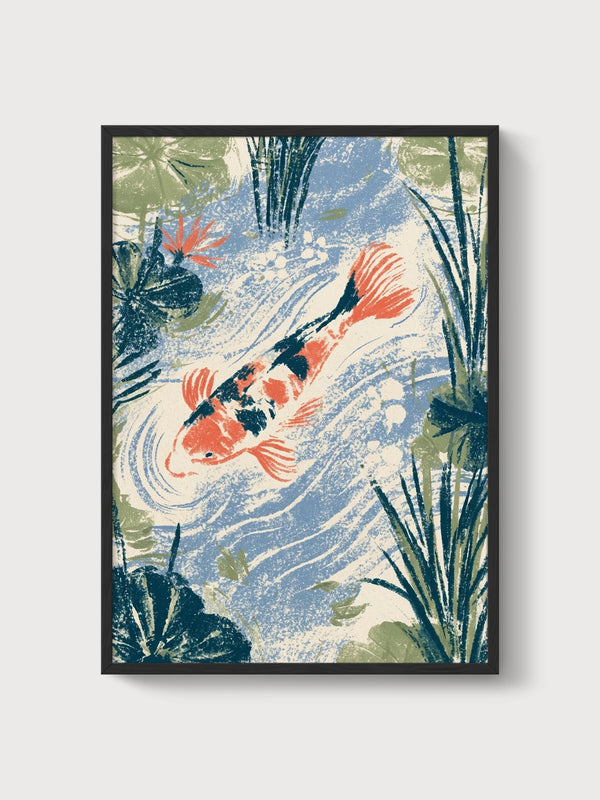 Koi Fish Wall Art poster in black frame