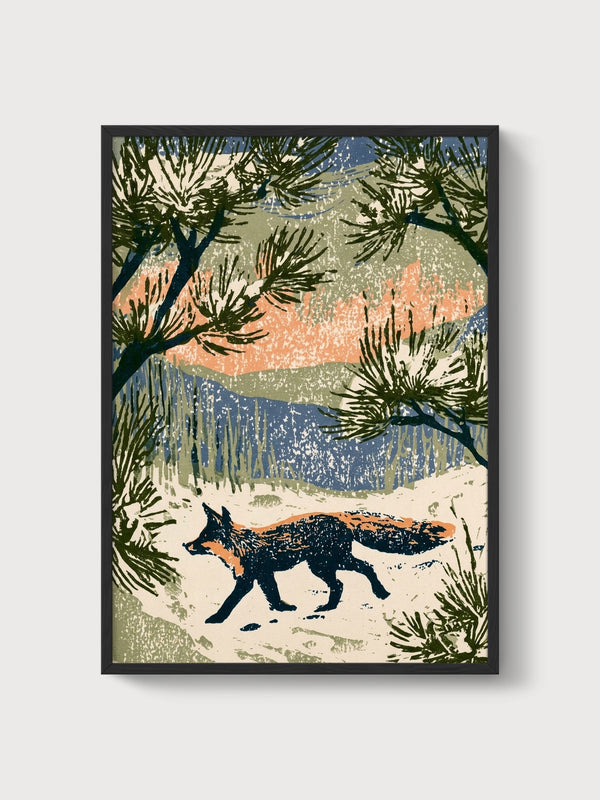 Fox Art Print poster in black frame