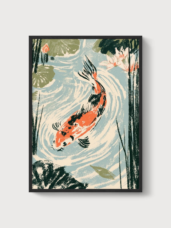 Koi Fish Wall Art poster in black frame